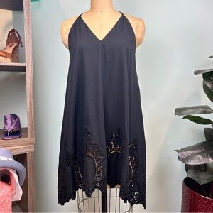 Free People Black Crochet Trim Slip Dress